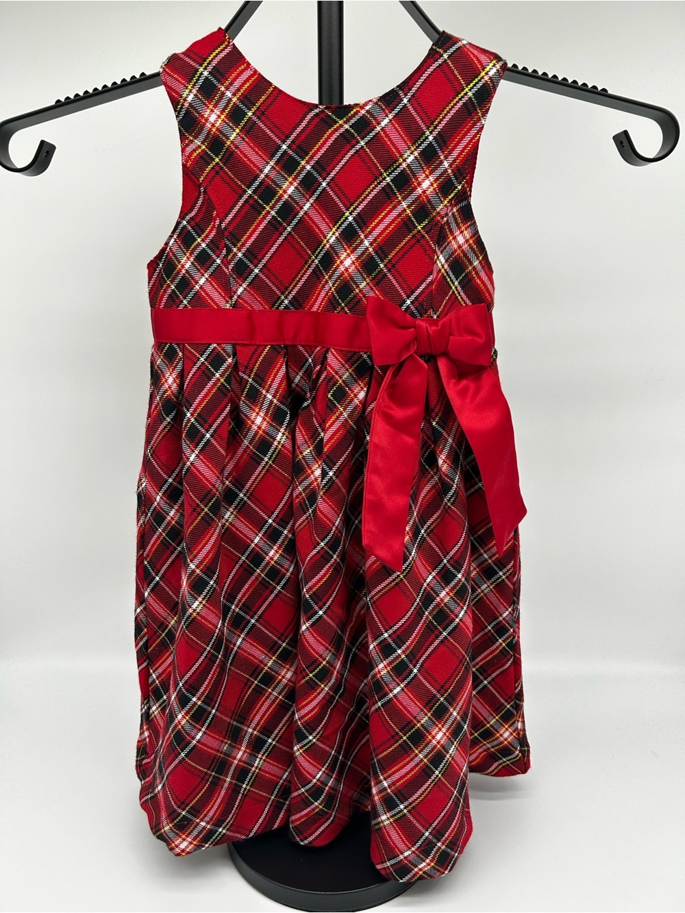 Wonderkids Red Plaid Satin Bow Holiday Dress Size 18 Months